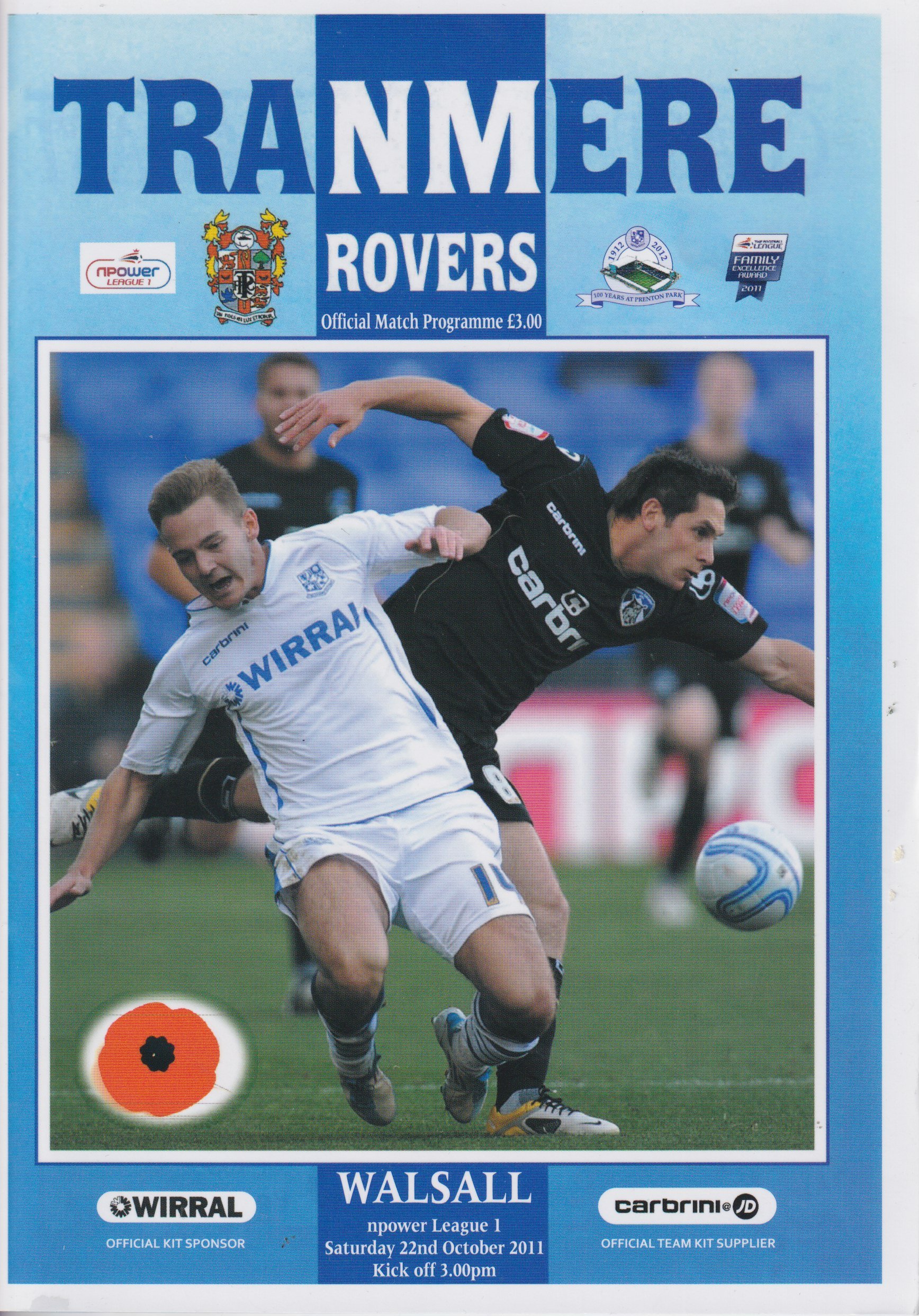 Tranmere Rovers v Walsall match programme